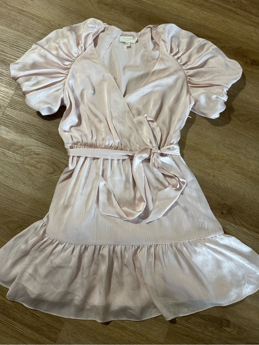 Ted Baker Pale Blush Wrap Mini Dress with Puff Sleeves